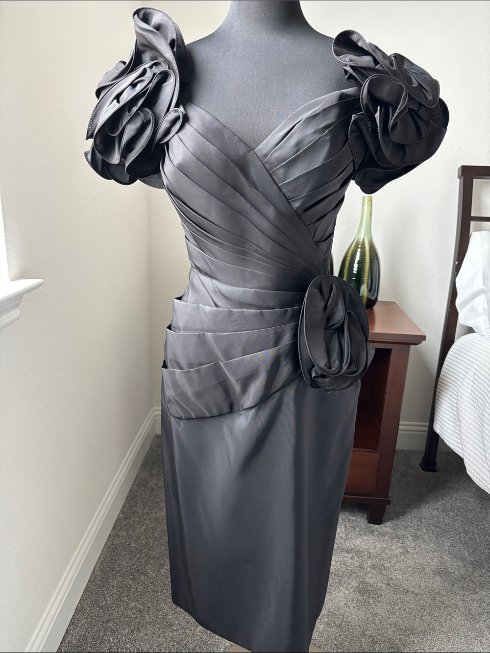 Tadashi for Saks Fifth Avenue Midi Dress with Sculpted Rosette Sleeves